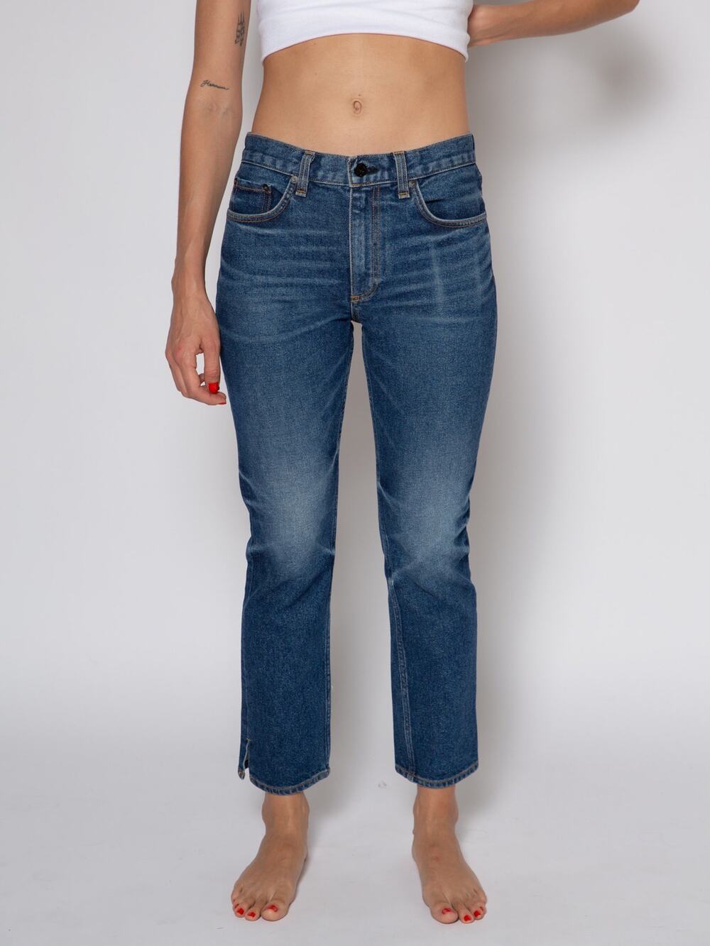 ASKK NY Mid Rise Straight Jean in Resin Dark Wash Denim Size 28